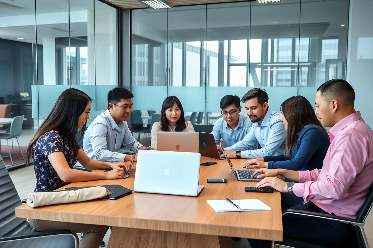 Kindaroo Logistics team gathered around a meeting table in their Kuala Lumpur office